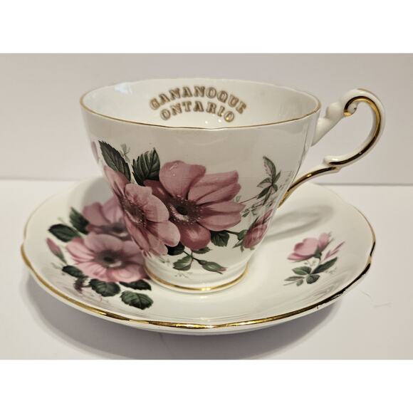 Regency English Bone China Teacup and Saucer Pink Roses - Picture 1 of 7